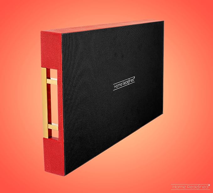 Modern Elegant 17.5"x12" Rectangle Red Shagreen Faux Leather Decorative Tray - Image 5
