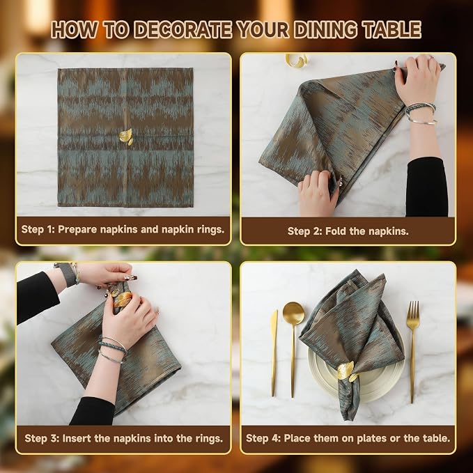 Napkin Rings Set of 12, Shiny Gold Napkin Rings, Easy Care, Solid Metal Laurel - Image 5