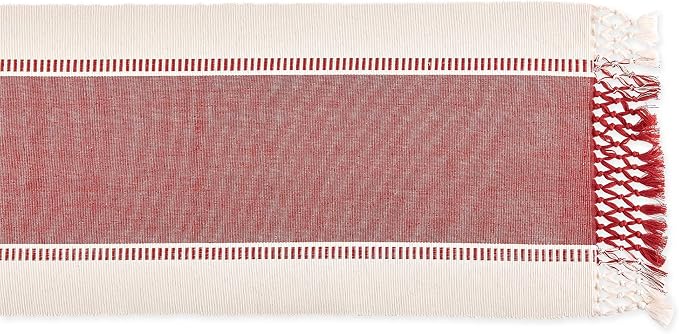 DII Dobby Stripe Table Runner, 13x72 Barn Red & Cream Background | Woven - Image 2
