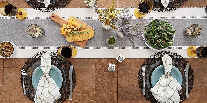 DII Dobby Stripe Table Runner, 13x72 Cool Gray & Cream Background | Woven - Image 7
