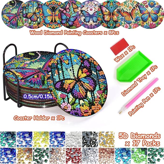 Mrnsiet 8 Pcs Butterfly Diamond Painting Coasters Kits - Image 3