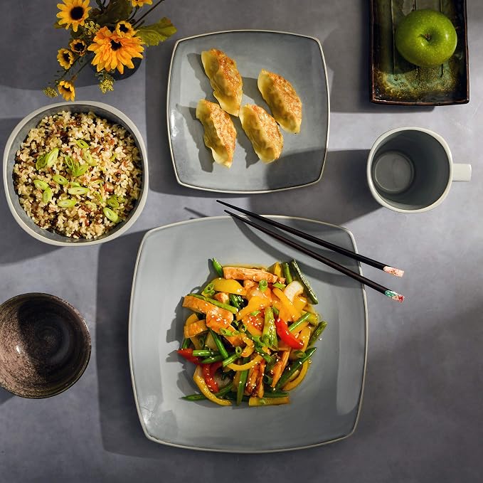 Gibson Elite Soho Lounge Square Reactive Glaze Stoneware Dinnerware Set - Image 5