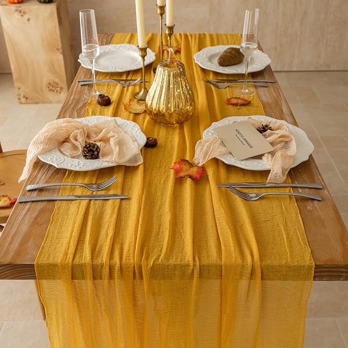 10Pcs Fall Orange Cheesecloth Table Runner 120 Inch Party Home Decor | - Image 2