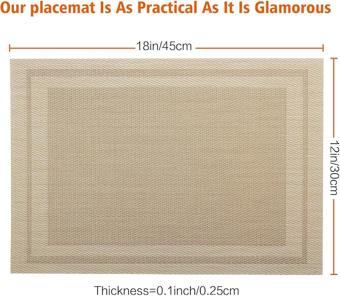 Placemats Set of 6, Vinyl PVC Heat Resistant Washable Placemats Set, Non Slip - Image 3