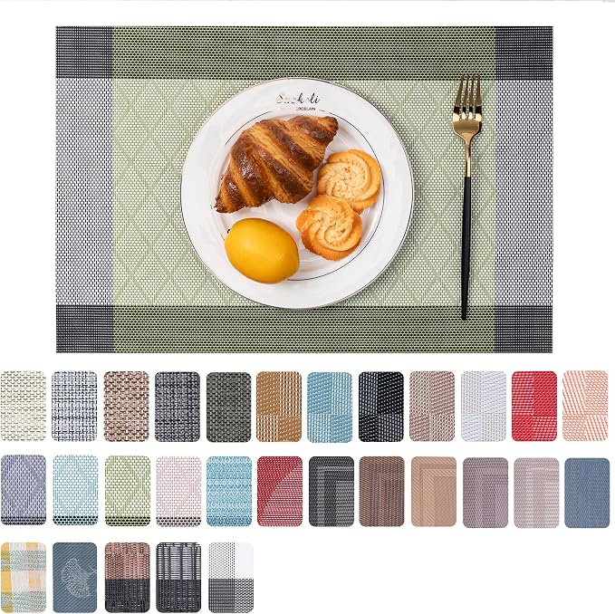 Placemats Set of 6 Washable Indoor | Outdoor Vinyl Place Mats by CADONO