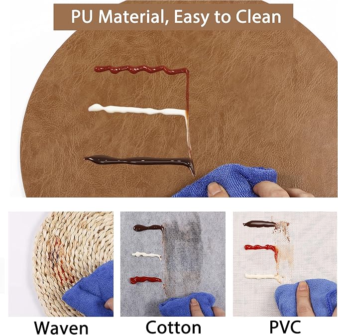 Jovono Embossed PU Leather Placemats, Waterproof Coffee Coasters, Kitchen Table - Image 2
