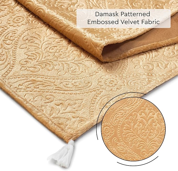 Encasa XO Table Runner, Embossed Velvet, Elegant 13"x72" | Gold, 175 GSM - Image 5