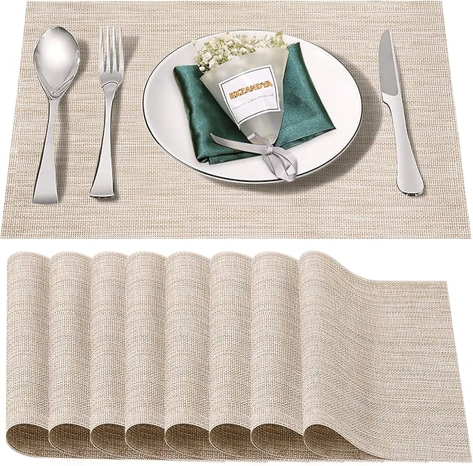 Placemats Set of 8, Vinyl PVC Heat Resistant Washable Placemats Set, Non Slip by BxzanDya-LifeSmartMaker
