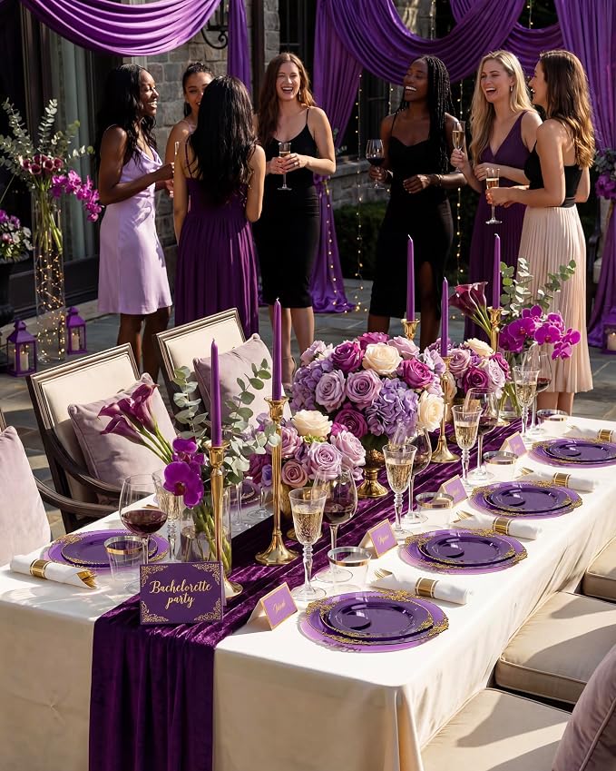 Nervure 350Pcs Purple Plastic Plates, Plastic Dinnerware Set - Image 5