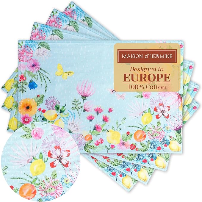 Maison d' Hermine Placemats Set of 4 Reusable 100% Cotton | Cloth Place Mats by MaisondHermine