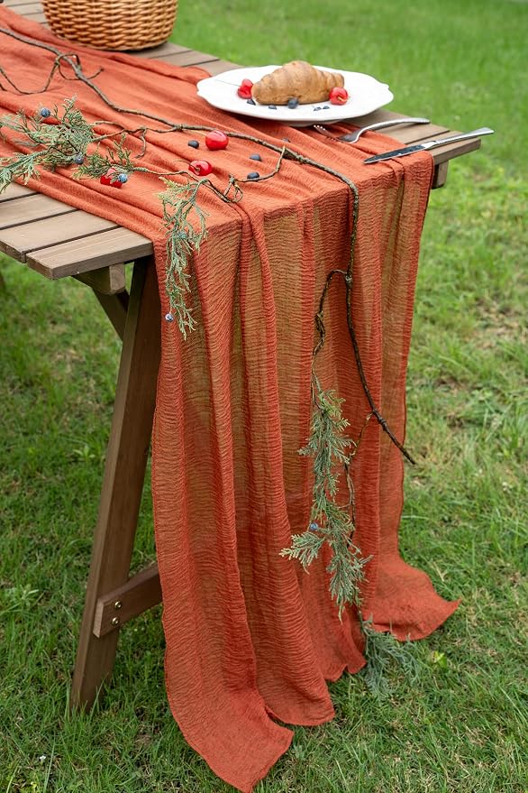 Fall Table Runner Terracotta Cheesecloth 120 Inch Party Home Decorations | - Image 8