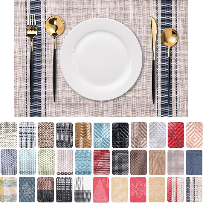 Placemats Set of 6 Washable Indoor | Outdoor Vinyl Place Mats by CADONO