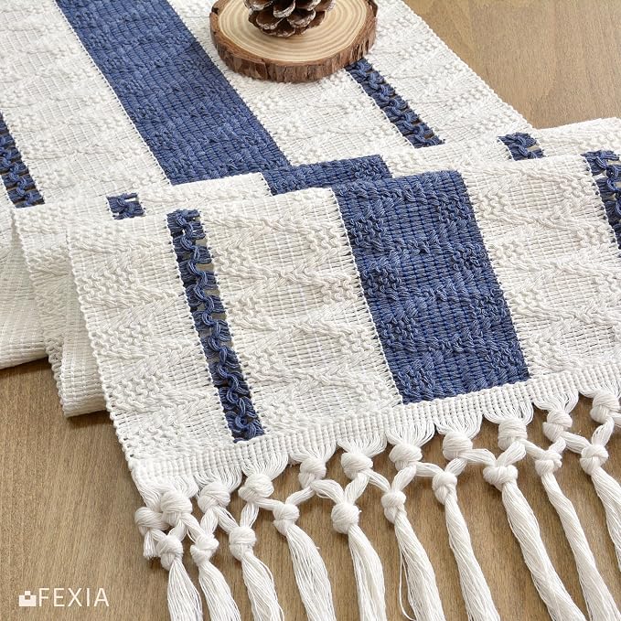 Boho Table Runner with Tassels for Fall Home Decor 12x72 Blue Decor | 72 Inches - Image 6