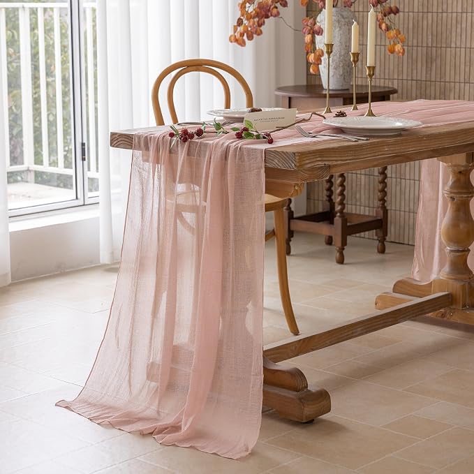 3Pcs Dusty Pink Cheesecloth Table Runner 120 Inches - Image 3
