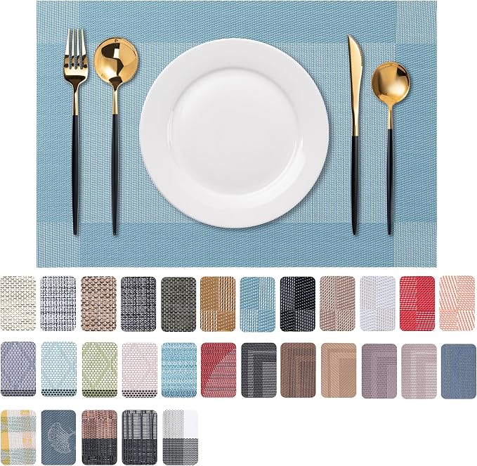 Placemats Set of 6 Washable Indoor | Outdoor Vinyl Place Mats by CADONO