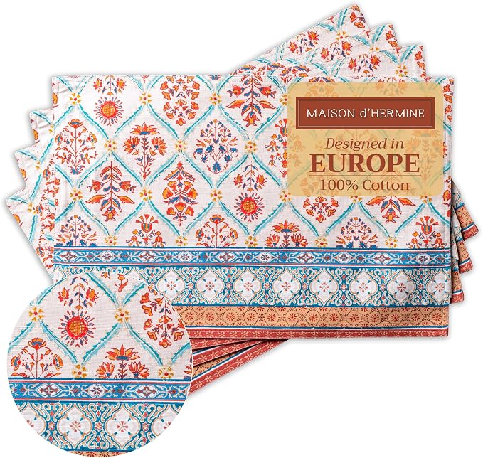 Maison d' Hermine Placemats Set of 4 Reusable 100% Cotton | Cloth Place Mats by MaisondHermine