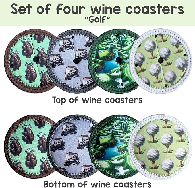 Set of 4 Themed Drink Coasters for Wine Glasses | Reusable Slip-On Stemmed - Image 2