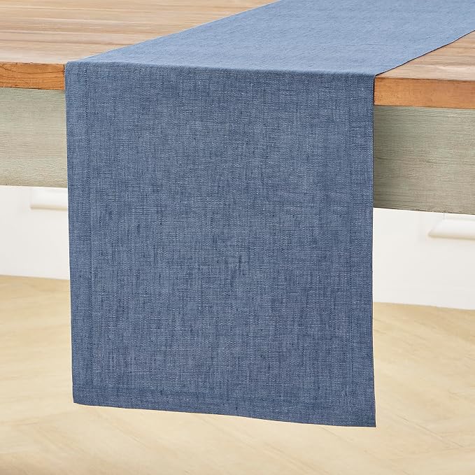 Solino Home 100% Linen Table Runner Blue Denim Woven, Athena 14 x 48 in | Table - Image 2
