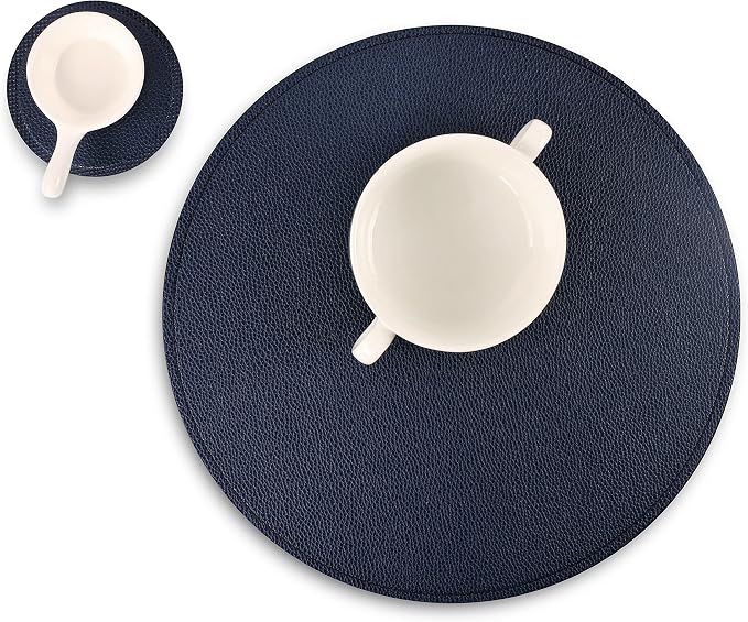 Set of 6 Faux Leather Round Placemats and Coasters, Coffee Mats Kitchen Table by JOVONO