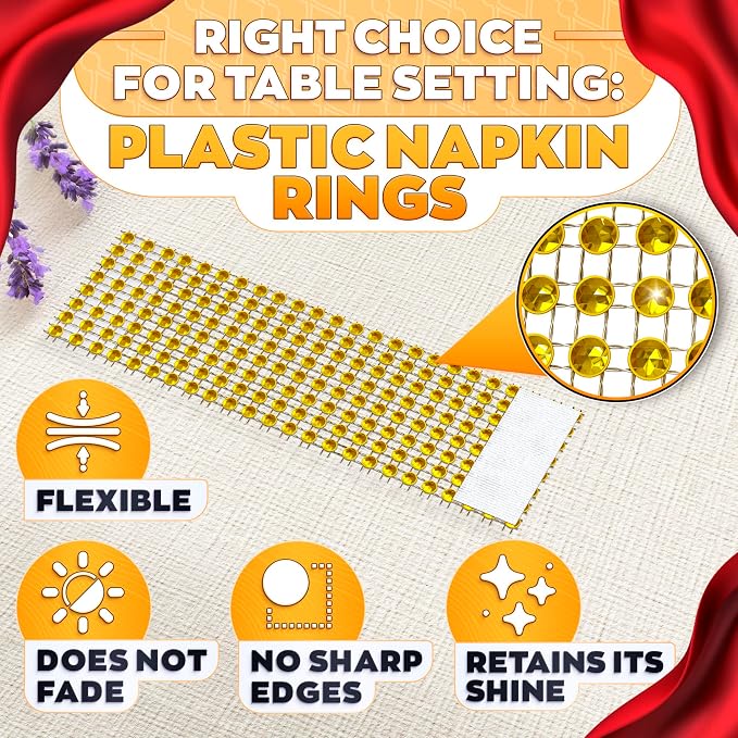 Gold Napkin Rings Bulk Set of 100, Rhinestone Holders - Image 3