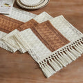 Macrame Style Bicolor Stitching Table Runner 14x90in Caramel | Woven Boho Table by ZEEMARTONLINE