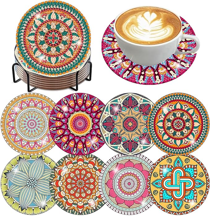 Benjenes 8 PCS Mandala Diamond Art Coasters Kits | Diamond Paintings Coasters by Benjenes