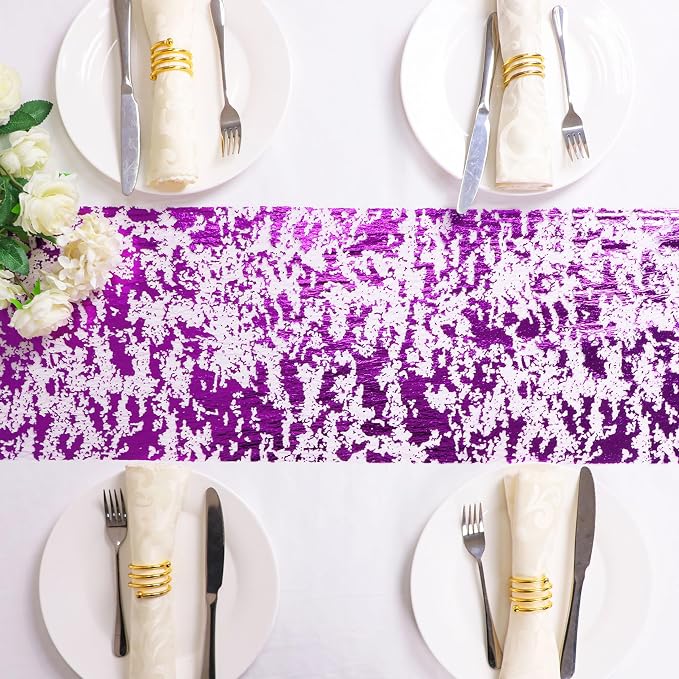 Snowkingdom 2 Pieces Purple Table Runner, Sequin Glitter Foil Metallic Thin - Image 6