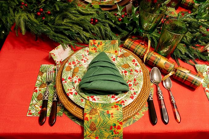 Caspari Evergreen And Berries White Paper Salad & Dessert Plates - Image 7