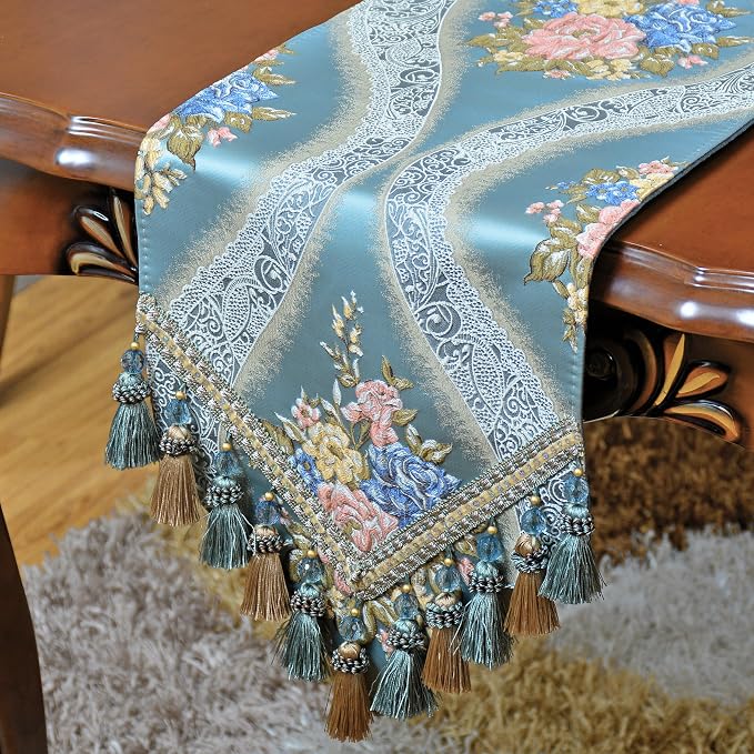 Extra Luxury Velvet Blue Table Runner 72 Inches Long by NYSMXF