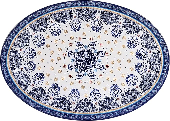Bico Blue Talavera Ceramic 16 inch Oval Platter, Microwave & Dishwasher Safe by Bico