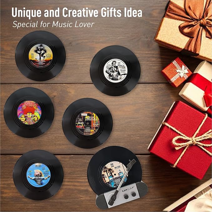 Funny Retro Vinyl Record Coasters, Creative Drink Coasters Set of 12 - Image 4