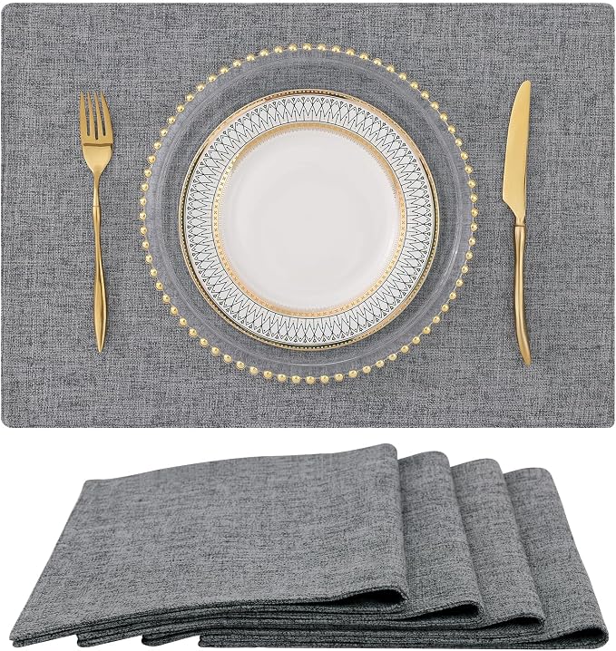 Faux Cotton Linen Placemats Set of 4, Cloth Washable Farmhouse Dining Table Mats by homing