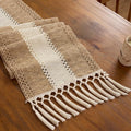Baccessor Boho Macrame Table Runner, Woven Beige Jute Linen Table Runner by Baccessor