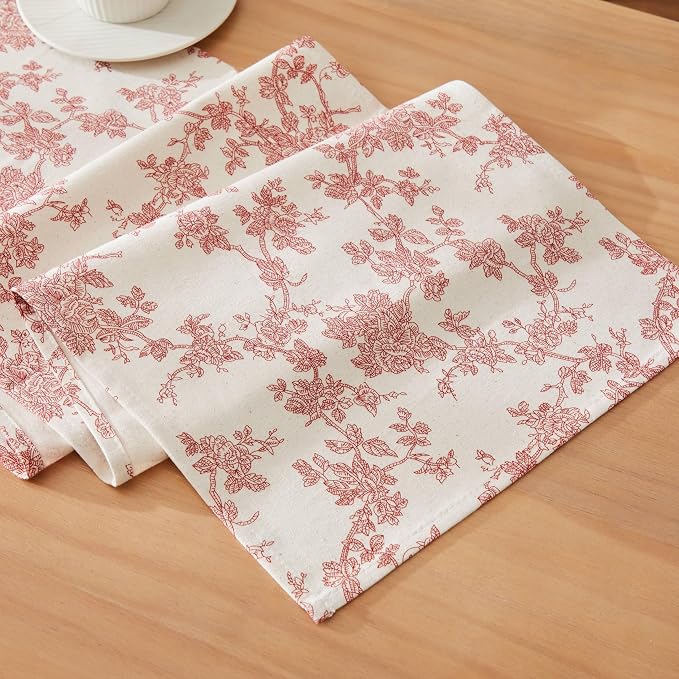 French Pastoral Farmhouse Table Runners, 13x36 Inch Red | 100% Organic Cotton by Unknown
