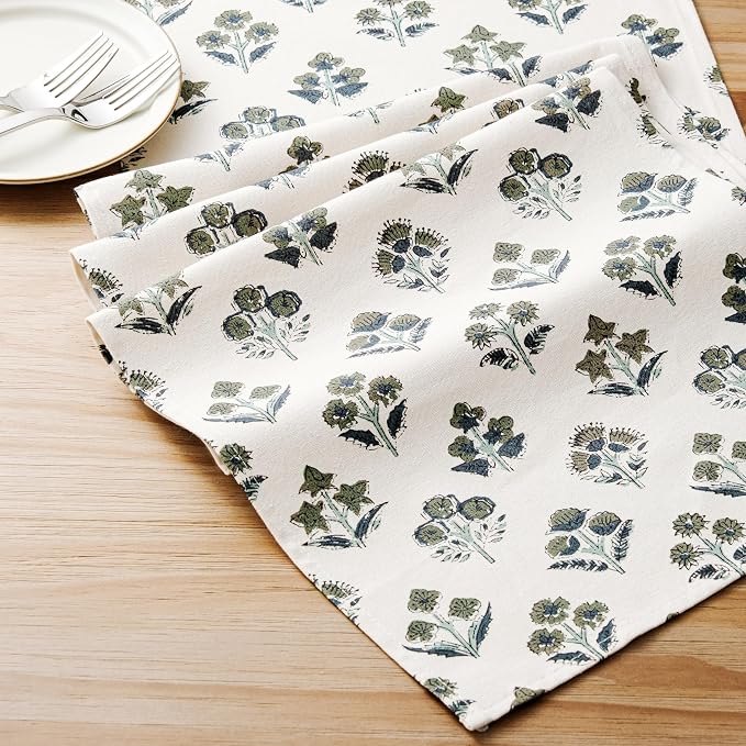 Block Print Floral Decorative Table Runners, 13x60 Inch Olive | 100% Organic - Image 6