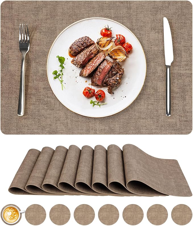 NCUE Vinyl Placemats Set of 8, Heat Resistant, Nonslip Faux Leather Waterproof by NCUE