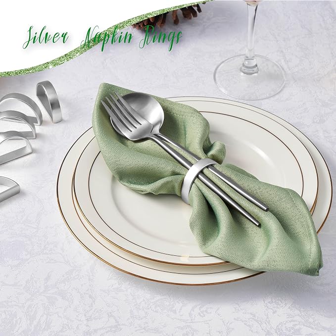 APTWOW Silver Napkin Rings Set of 12, Semicircle Metal Silver Napkin Holder - Image 4