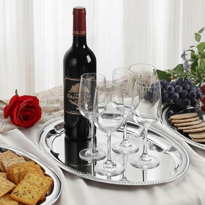 6-Pack Large Silver Serving Trays – Oval Floral Engraved Serving Platters - Image 2