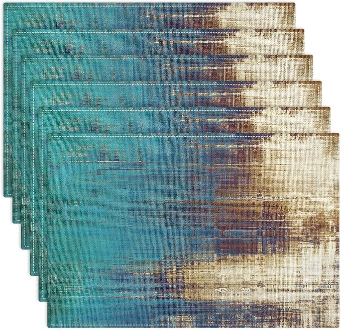 Emvency Farmhouse Placemats Set of 6, 12x18 Inch, Teal Coastal | Farmhouse by Emvency