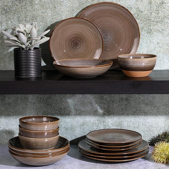 Gibson Elite 16 Piece Dreamweaver Double Bowl Terracotta Reactive Dinnerware Set - Image 5