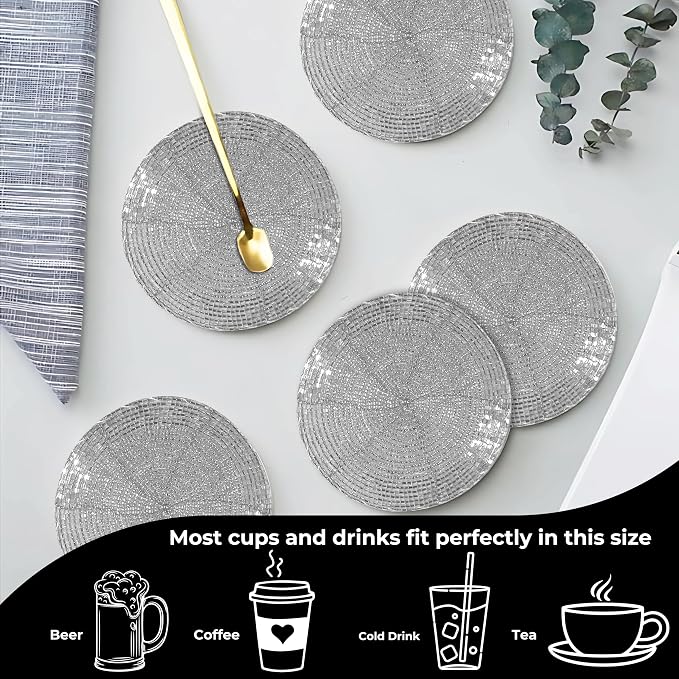 Silver Coasters Set of 4, Handmade Beaded Bar Drink Tabletop Protection Coasters - Image 8