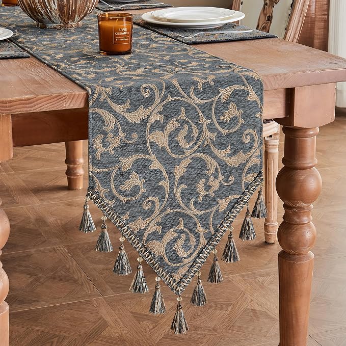 Loom and Mill Chenille Damask Table Runner 108 inches Long, 13x108 inch - Image 6
