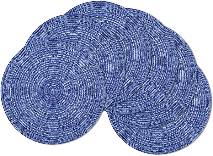 SHACOS Round Braided Placemats 15 inch Set of 6 Washable Kitchen Table Placemats by SHACOS