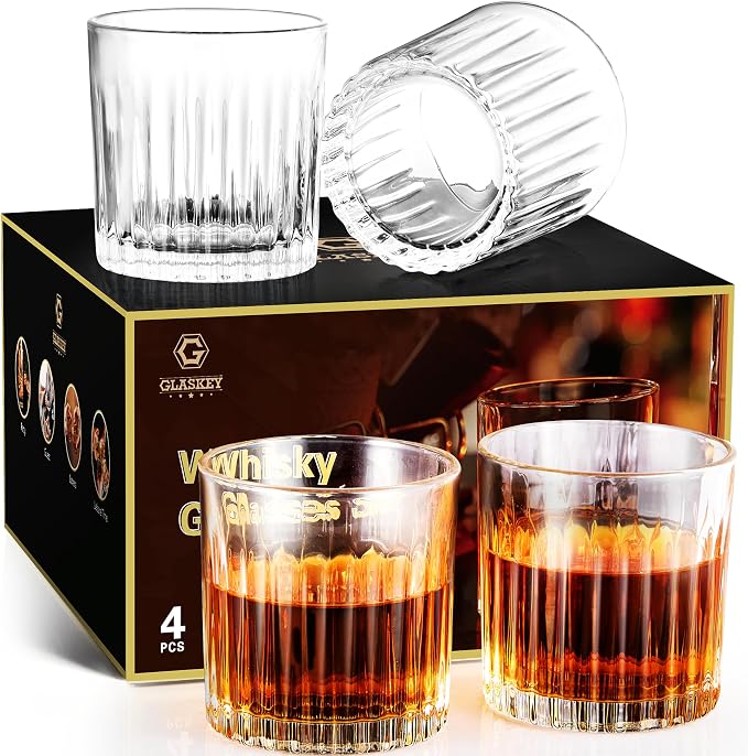 GLASKEY Whiskey Glasses Set of 4, Lead-Free Crystal Old Fashioned Glass by GLASKEY