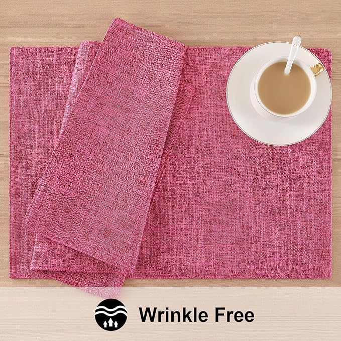 Faux Cotton Linen Placemats Set of 6, Cloth Washable Farmhouse Dining Table Mats - Image 5