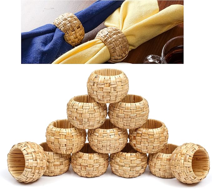 Lightnpro Natural Rattan Decorative Napkin Rings Set of 12, Serviette Napkin by Lightnpro