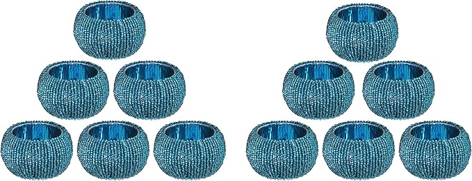 Teal Napkin Ring, Napkin Rings Set of 12, Beaded Napkin Holders, Fall Napkin - Image 5