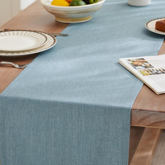 Rustic Cotton Linen Table Runner, 13x90 Inches River Blue | Farmhouse Style - Image 3