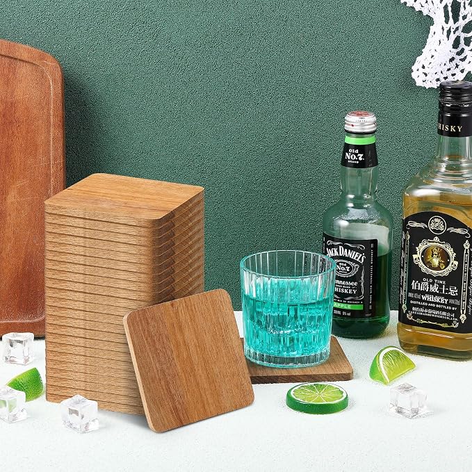 24PCS Wood Coasters Square Wooden Coaster - Image 4