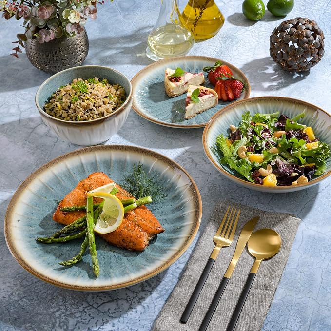 Gibson Elite Mayfair Bay 16-Piece Embossed Double Bowl Dinnerware Set, Service - Image 5
